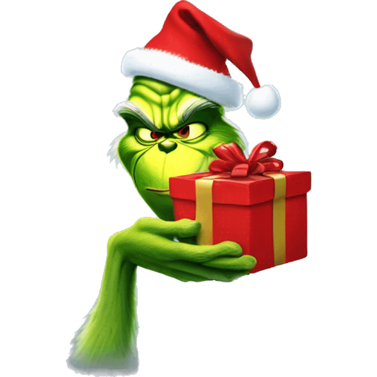 The grinch hand holding a Christmas present  emoji