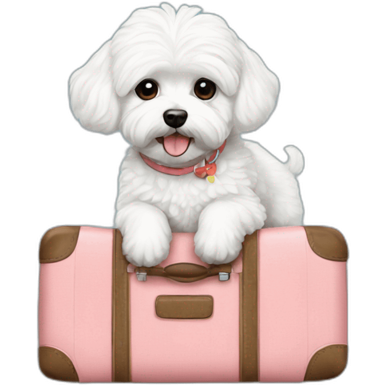 white maltipoo with Hawaiian luggage emoji