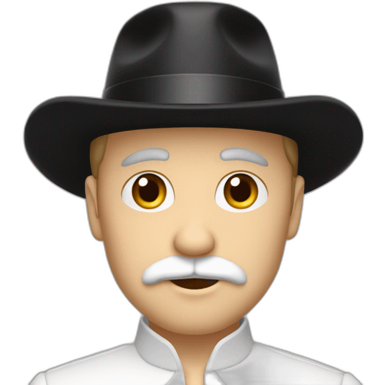 White Guy in black hat, false eyelashes and white clothes whisout Mustache emoji