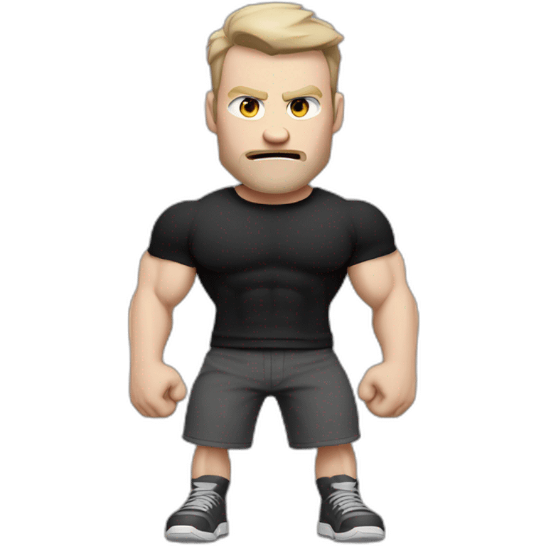 Angry Pale skinned Fit Man With the biceps and dark brown hair in black shirt, gray sports shorts and white Sneakers emoji