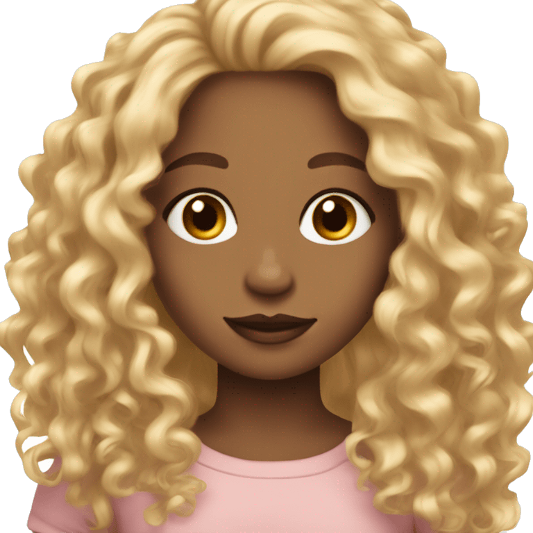 girl with light skin, blush, hazel eyes, long gold hair with beautiful curls on the ends emoji