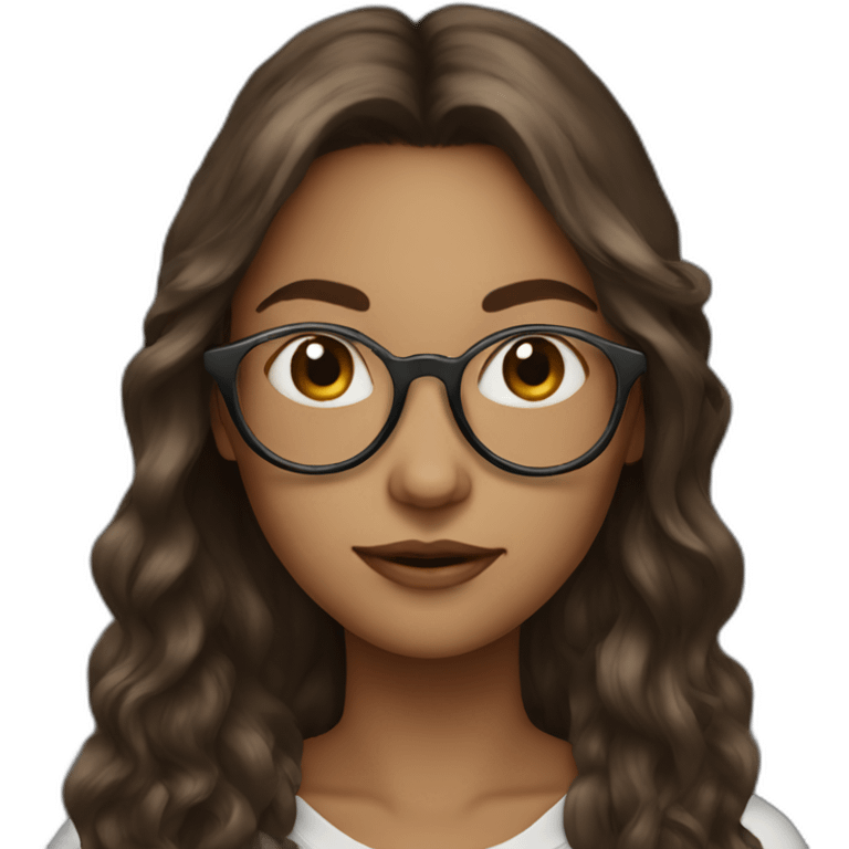 brown long hair young woman with circles glasses emoji