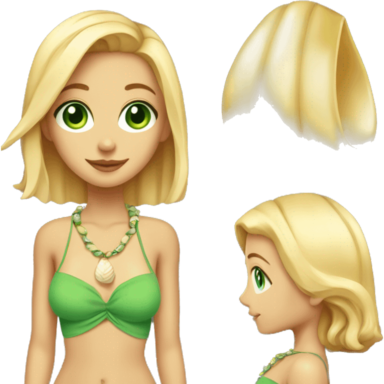 Girl with blonde hair green eyes and a shell necklace in a bikini emoji