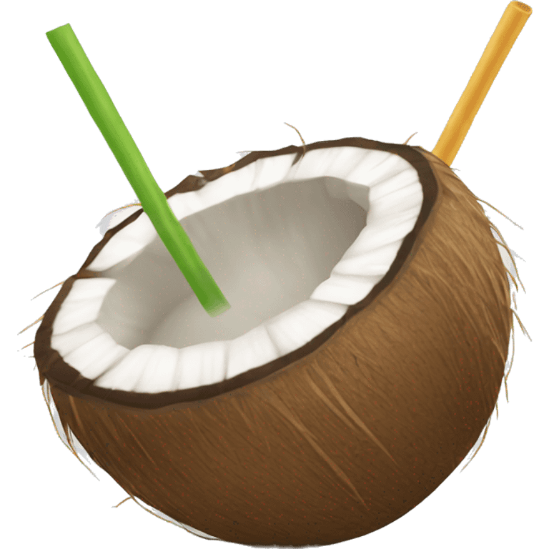 Coconut with straw for coconut water emoji