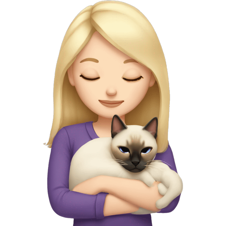 Blonde girl sleeping with Siamese cat emoji