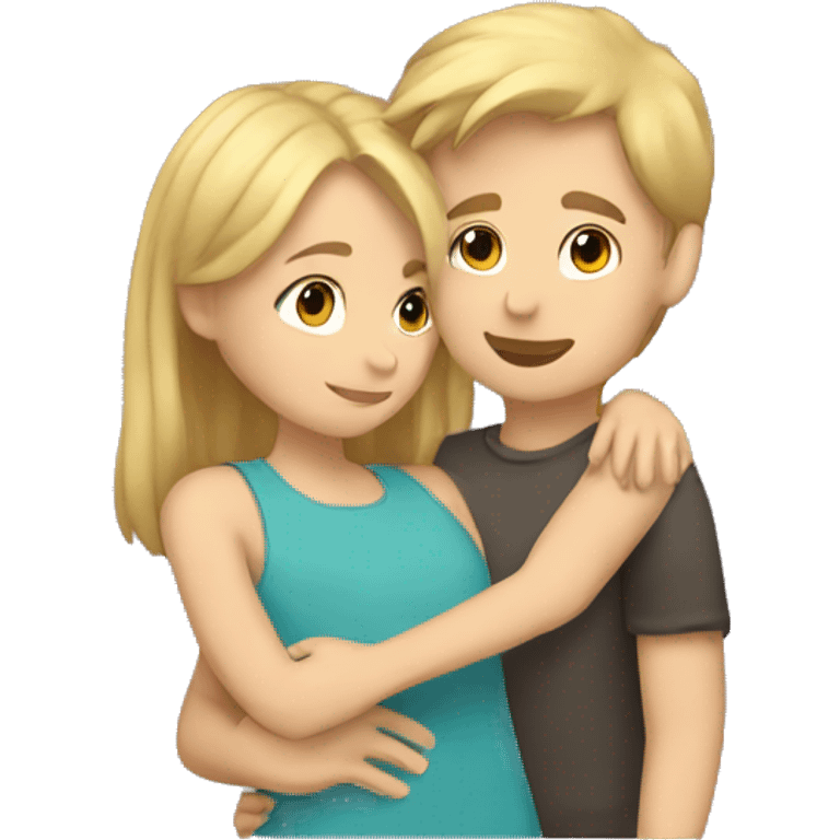 Boy with brown hair hugging a girl with blonde hair emoji