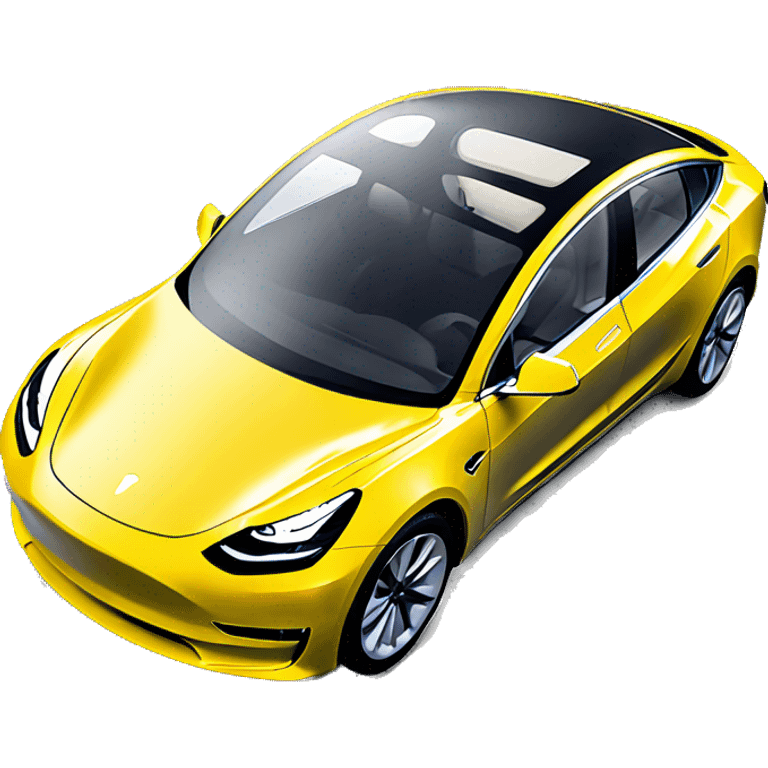 realistic, yellow, Tesla Model 3, top right view emoji