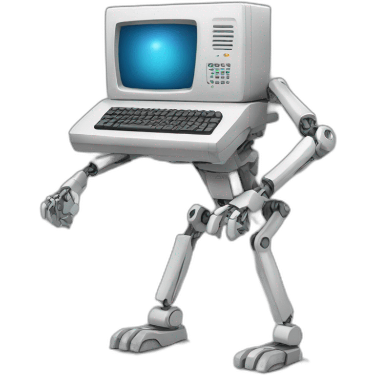 Anthropomorphic computer with arms and legs doing something random emoji