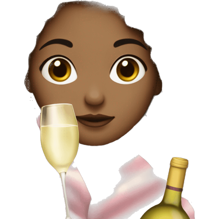 girl with light skin tone and pink blankets holding a bottle of white wine  emoji