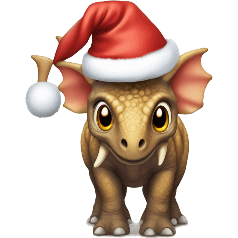 A triceratops with Christmas hat emoji