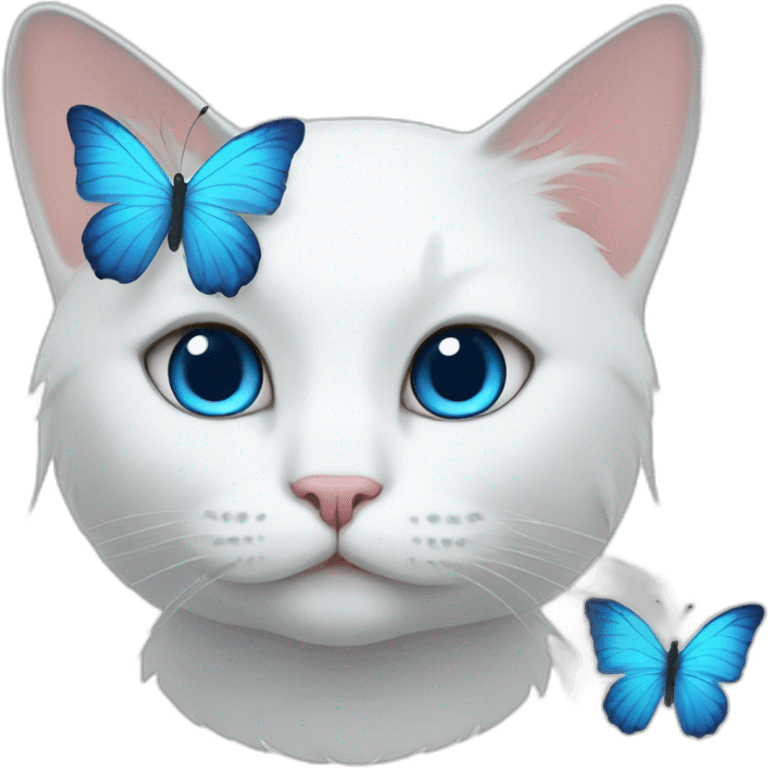 a white cat with blue butterfly wings emoji