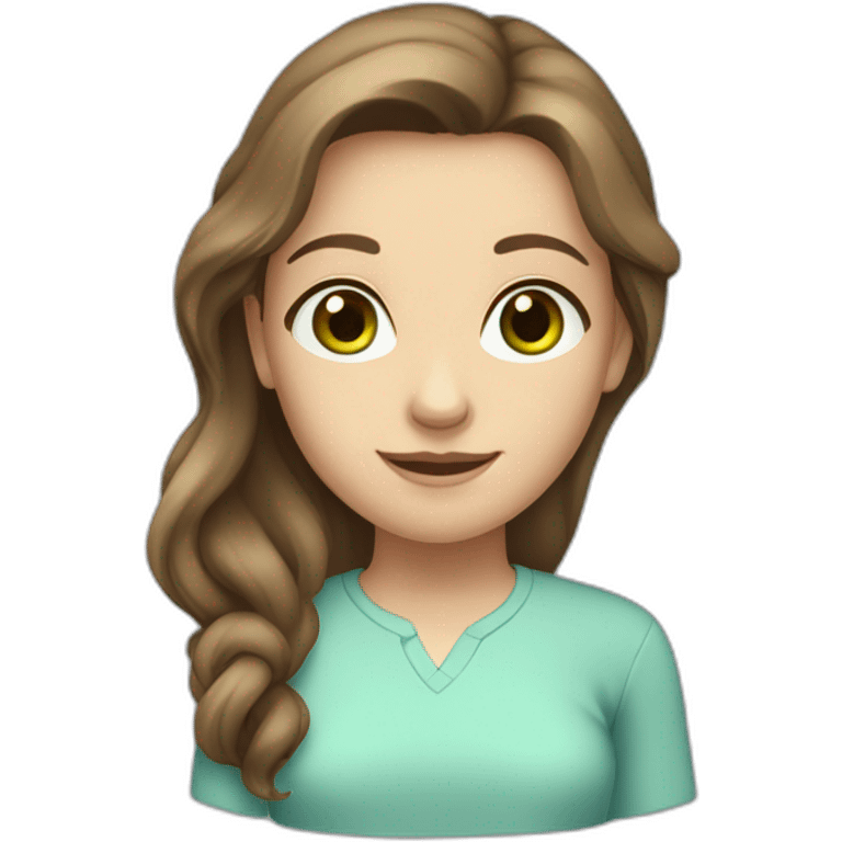 tall caucasian girl with Brown long Hair, green eyer, light blue shirt emoji