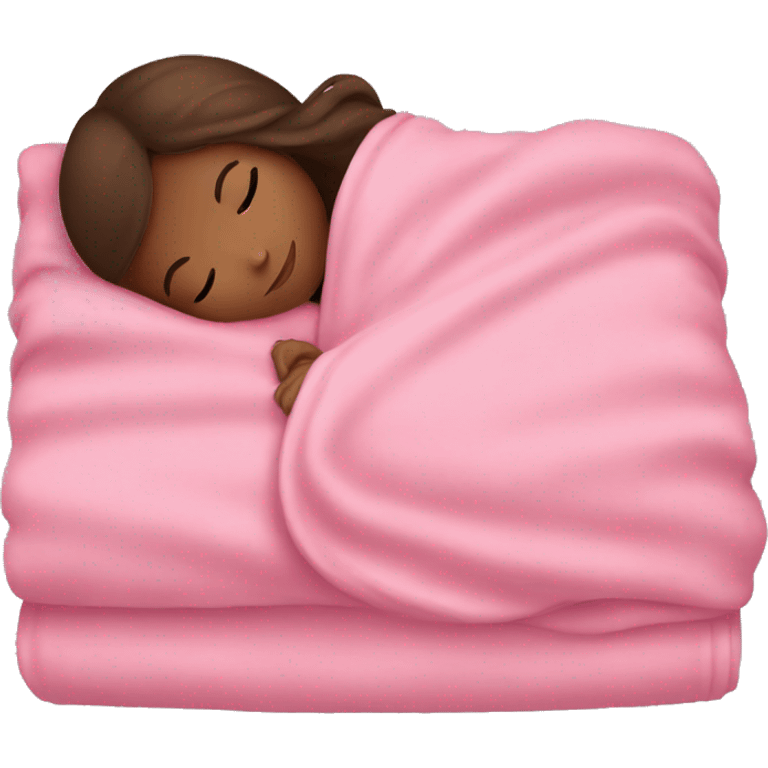 Brown girl with brown hair sleeping with pink blanket emoji