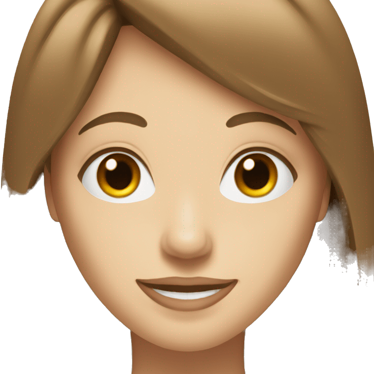 White woman with long brown with bangs smiling portrait emoji