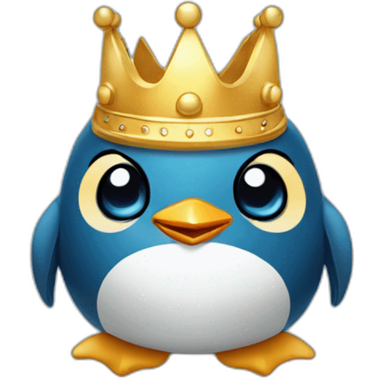 kawaï blue pudgy penguin wearing a golden crown emoji