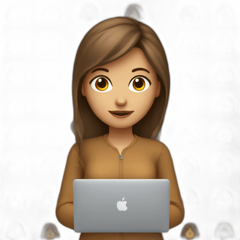 pretty programmer girl with brown hair working with MacBook emoji