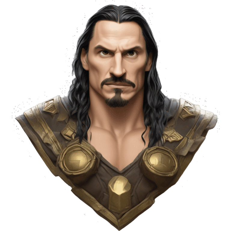 Warcraft award winning Zlatan in Marvel Avengers style, oil paint, mysterious eyes, intricate lips, masterpiece pose, odd perspective, beautiful, desirable, logical emoji