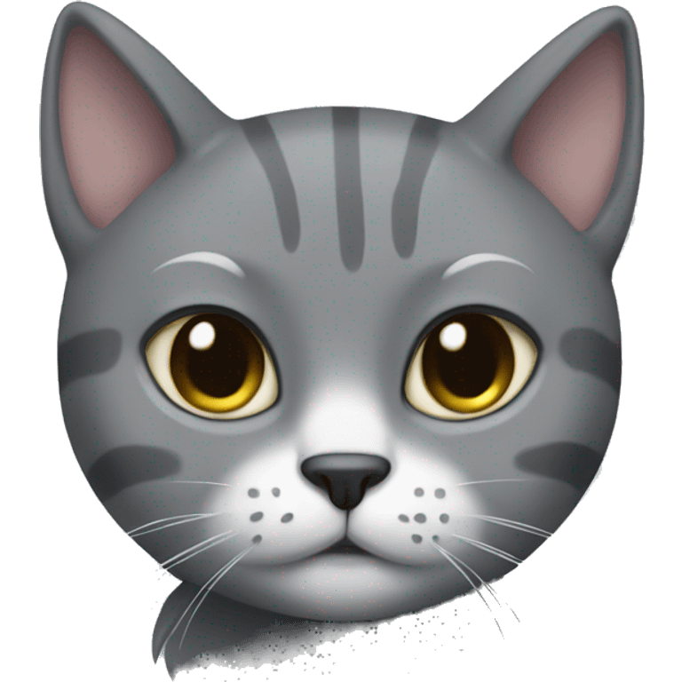 Grey cat with a solid grey face and white patch on chest  emoji