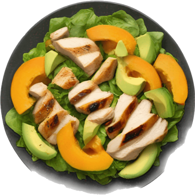 Salad with grilled chicken and avocado papaya emoji