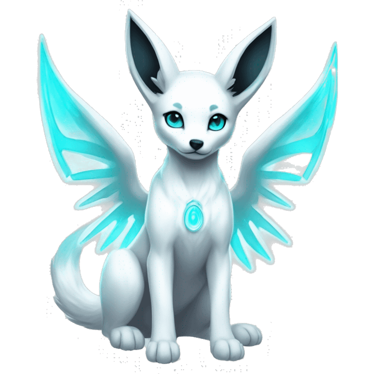 Shiny White Angelic Godly Ethereal Electric Albino Umbreon. cyan eyes and cyan markings. Golden Anubis-rings. full body emoji