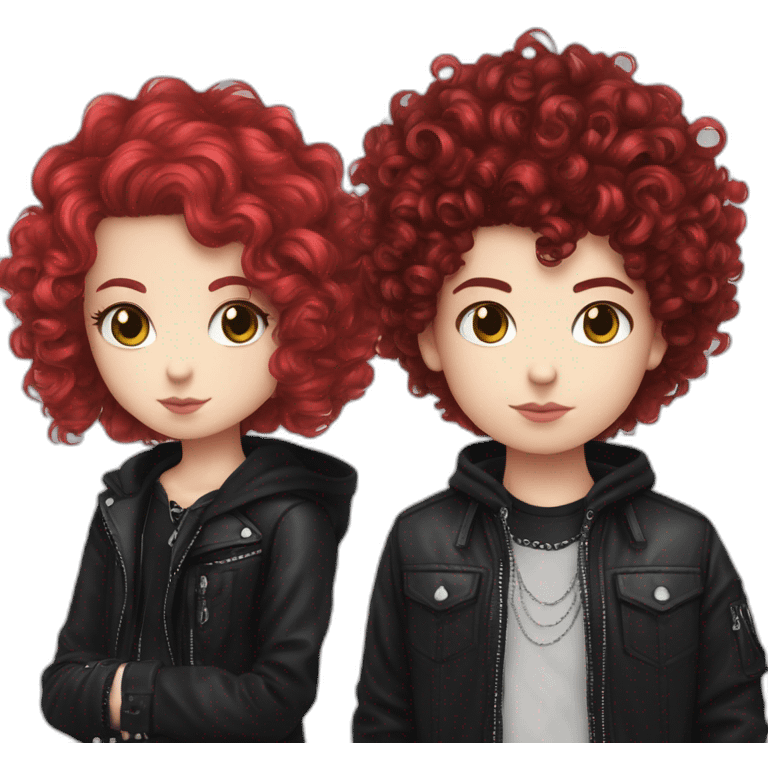 curly hair goth boy and red hair hello kitty girl couple  emoji