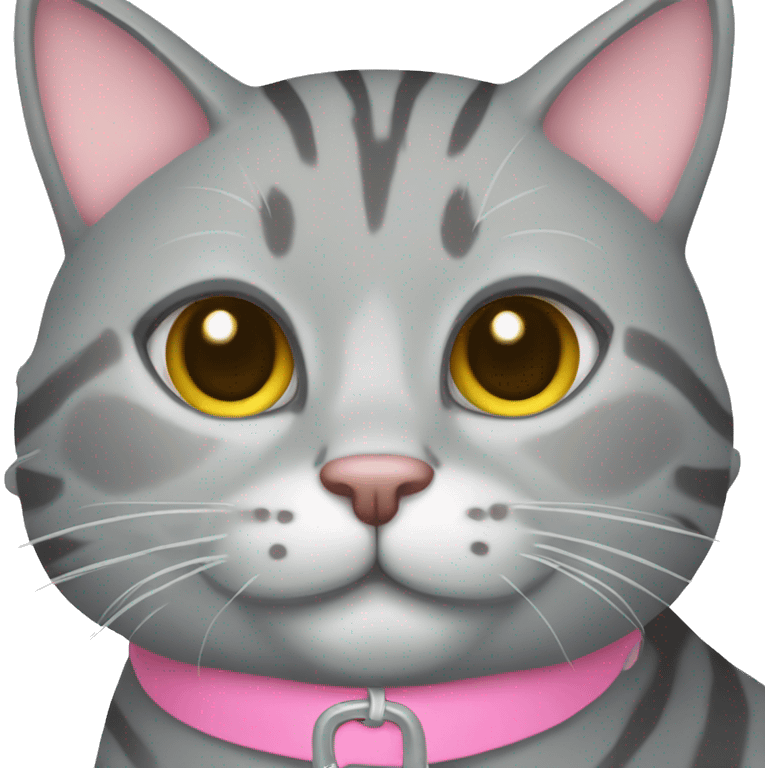 Grey tabby Cat with pink collar emoji