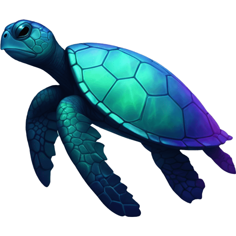 Dark iridescent sea turtle glowing heart emoji