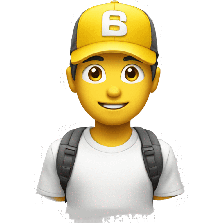 Niño blanco saludando con gorra amarilla emoji