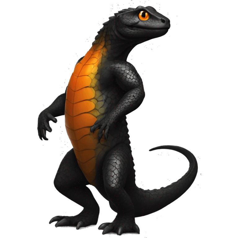 Black Shiny Reptile with Orange belly Full Body emoji