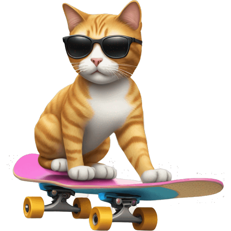 Cat riding a skateboard while wearing sunglasses emoji