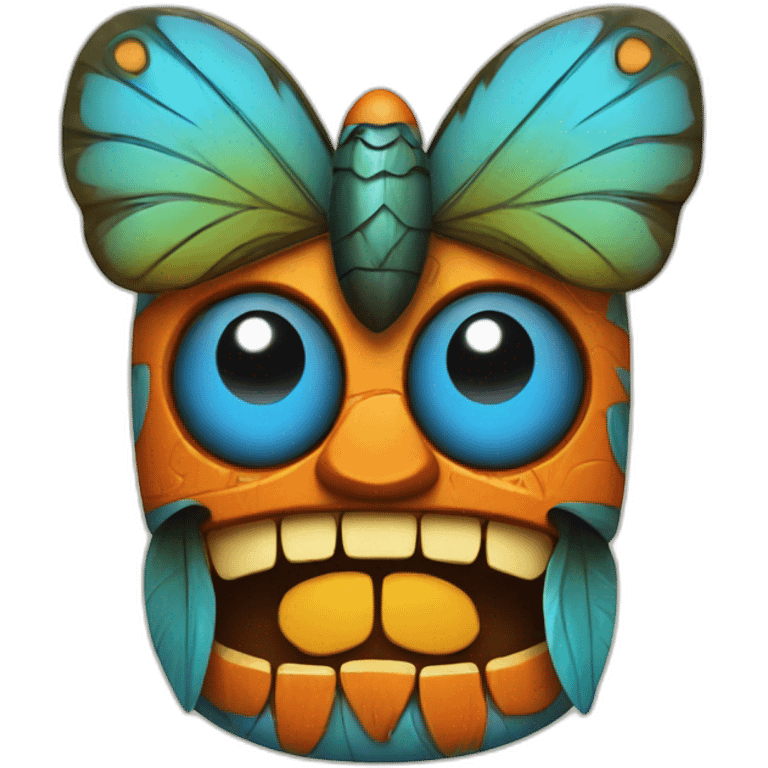 Tiki with colors blue and orange-butterfly emoji