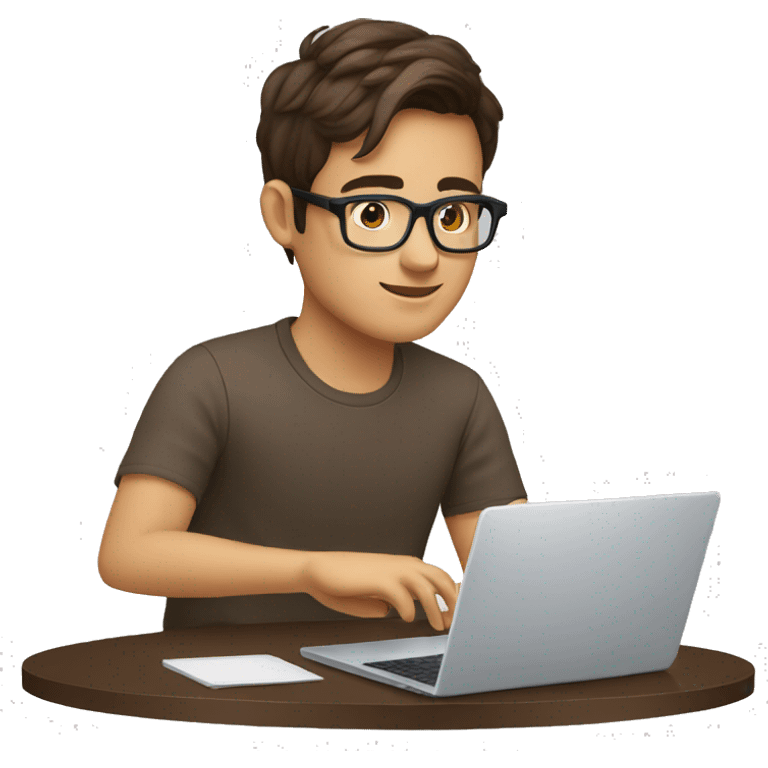 young male causcasian designer, brown hair, tortoise square eyeglasses,  working on laptop emoji