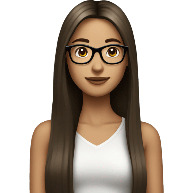 Pretty girl with long brown straight hair with black glasses emoji