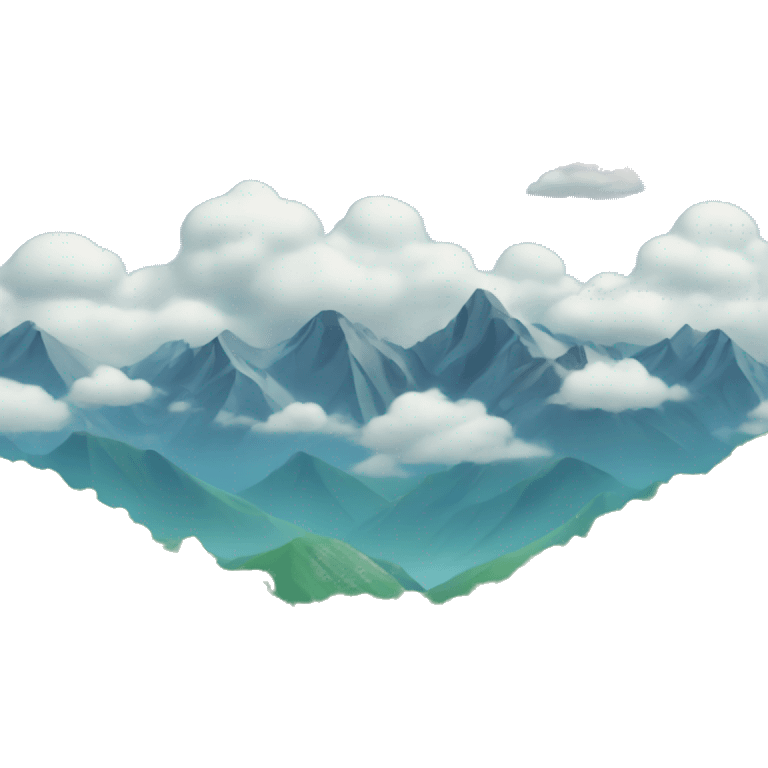 Background: mountains, forest, blue sky with clouds. emoji