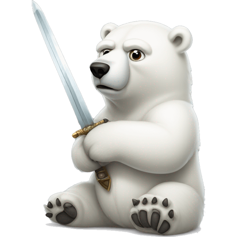 serious polar bear leaning on a sword emoji