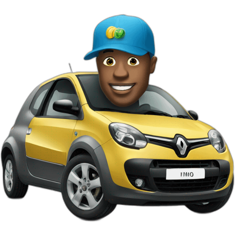 Men wearing cap with Renault twingo and money  emoji