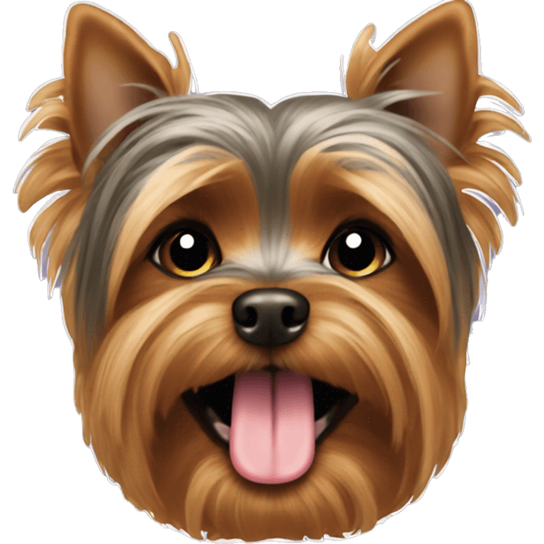 Brown Yorkie with tongue sticking out emoji