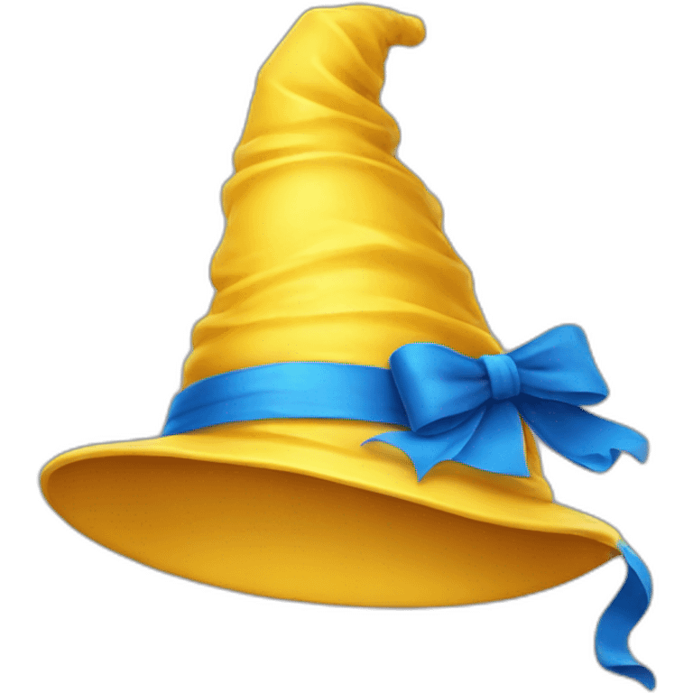 Yellow wizard hat with blue ribbons wrapped around it emoji