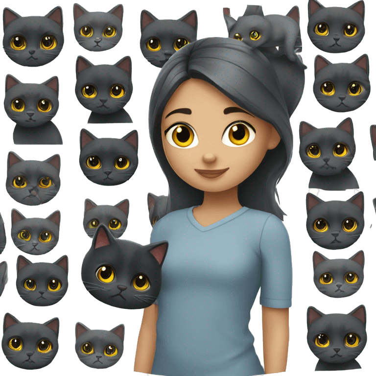 girl with Black British shorthair cat  emoji