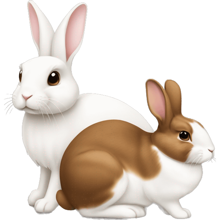 A white lopped eared rabbit sitting next to a brown and white lopped eared rabbit emoji