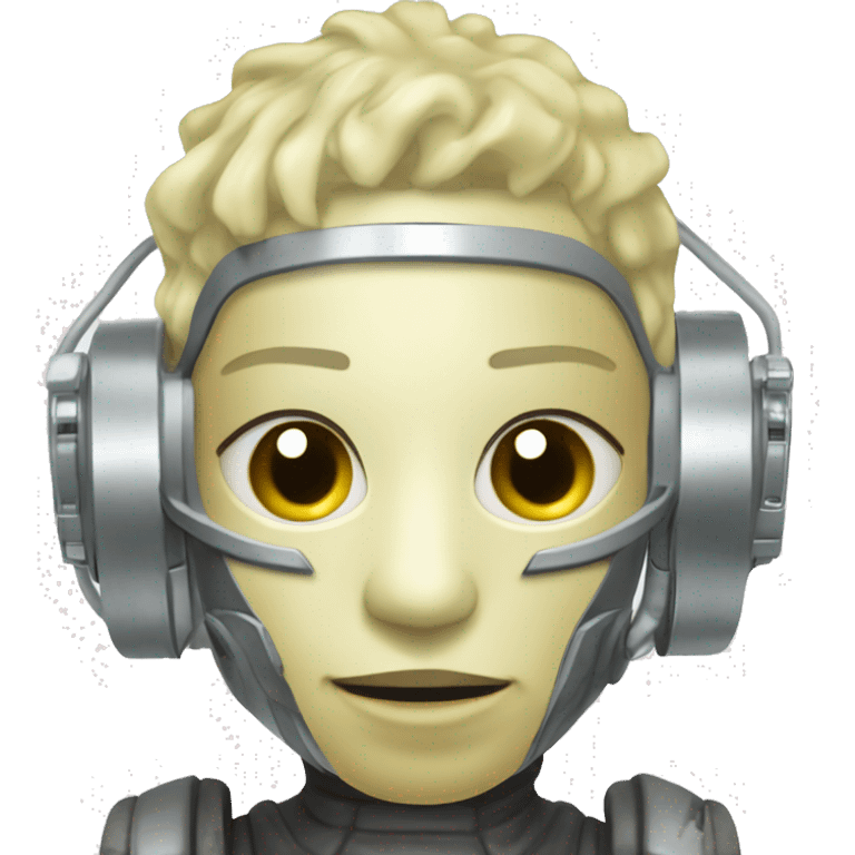 Pastel light yellow hair cyborg with silver respirator mask and circuits emoji