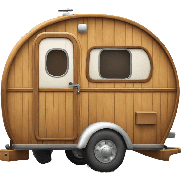 Realistic vintage round wooden travel trailer isolated.  emoji