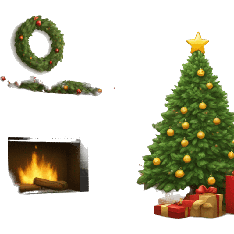 Christmas tree next to fireplace  emoji