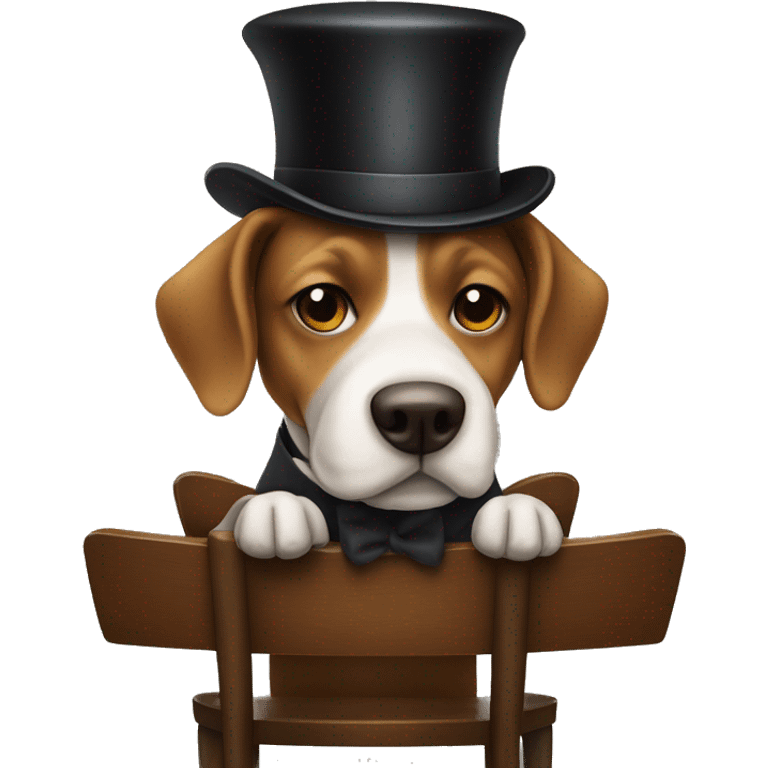 a dog wearing a bowler hat with a long snout sitting on a chair holding a cup of coffee  emoji