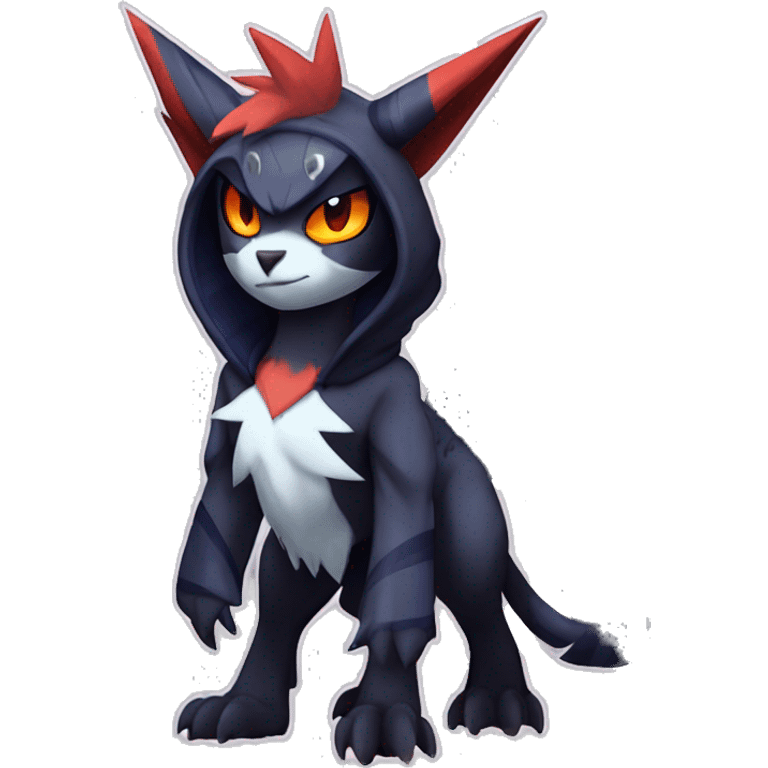 Cool Anthro Dark Absol-Noivern-Quilava-Litten-Pokémon with edgy stripes hoodie spiked collar punk Full Body emoji