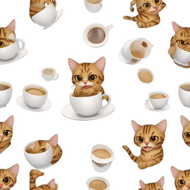 Bengal cat with cup of coffee in the hands emoji