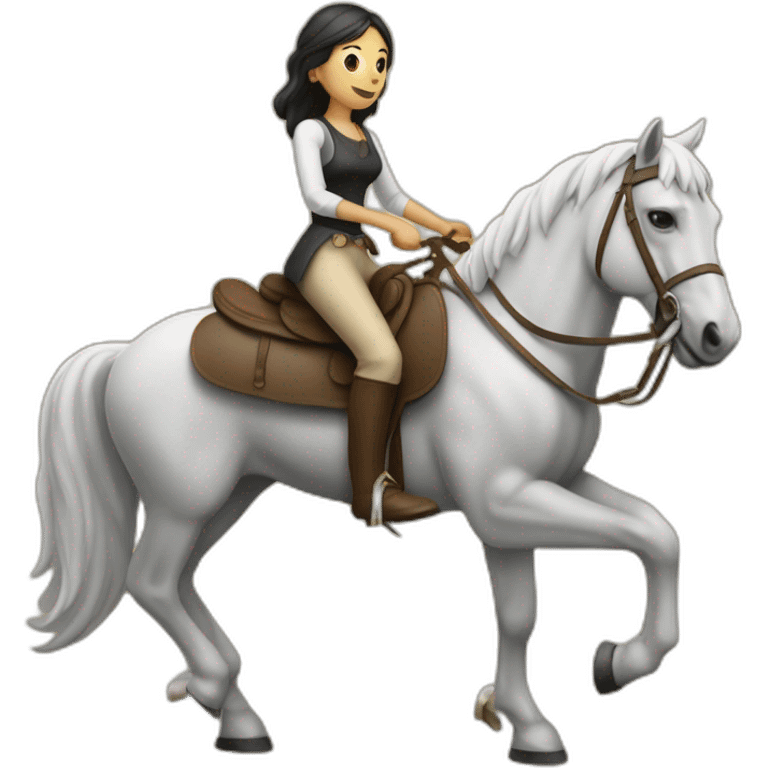 Women on a squeleton horse with a spare in his hand emoji