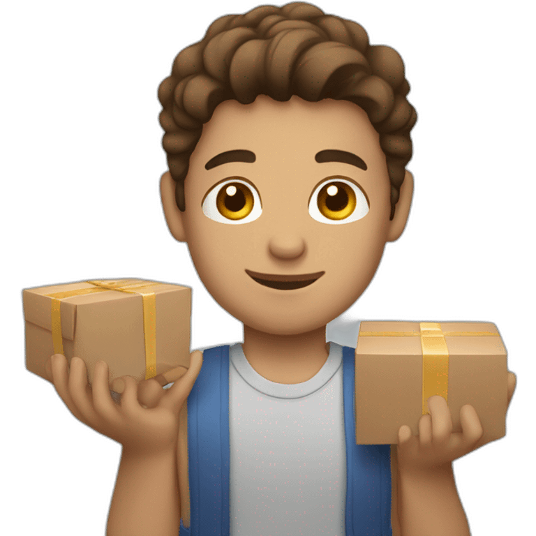 brown haired light skinned guy holding packages emoji