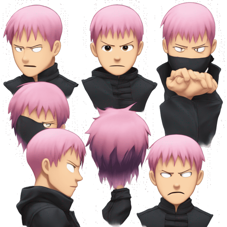 sukuna jujutsu kaisen, pink hair, man , short hairs, around 20 years emoji