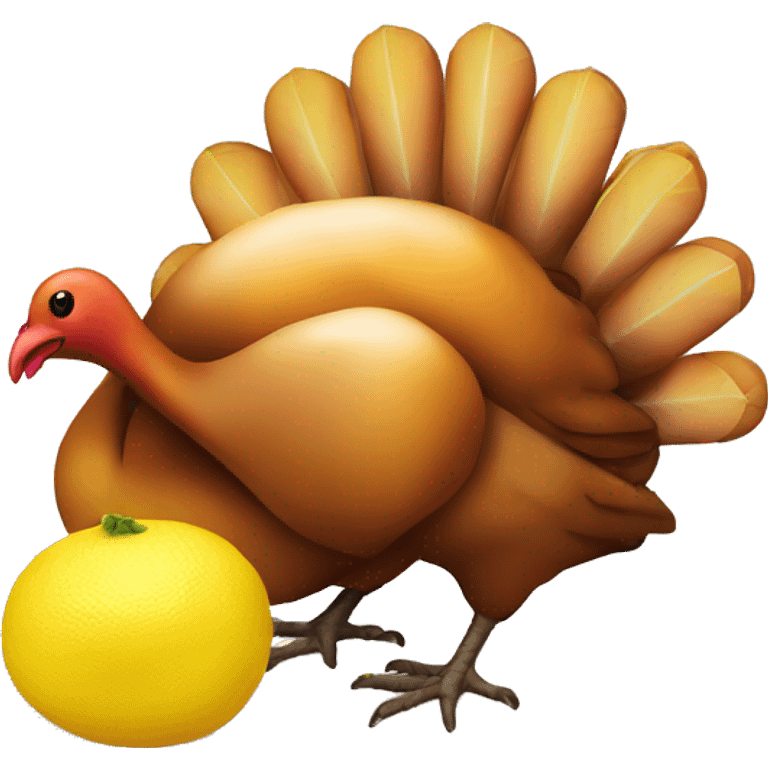 An emoji of a thanksgiving turkey, lemon and burning flame emoji